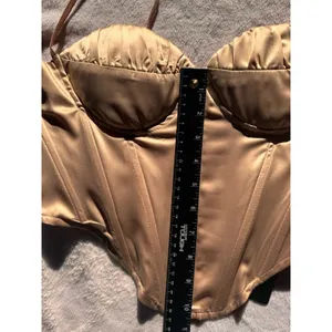 PRETTYLITTLETHING GOLD STRUCTURED SATIN SPLIT HEM HALTERNECK CORSET TOP size 6 thumbnail 11