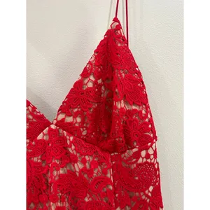 JARLO Red Lace Nude Underlay Low Back Maxi‎ Dress Size UK 14 = US 10 thumbnail 5