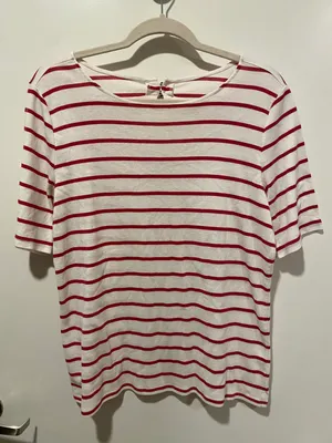 Loft White & Pink Striped Top thumbnail 1