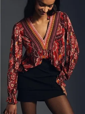 Blank London Anthropologie Stephanie Long Sleeve V-Neck Top thumbnail 1