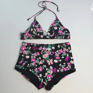 Victoria's Secret 47B Floral Butterfly High Waist Bikini Set Black‎ Pink M / S thumbnail 3