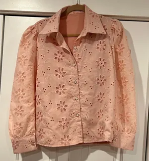 Free People Pink Floral Eyelet Blouse‎ medium thumbnail 1