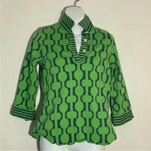 Gretchen Scott green and blue collared top‎ thumbnail 1