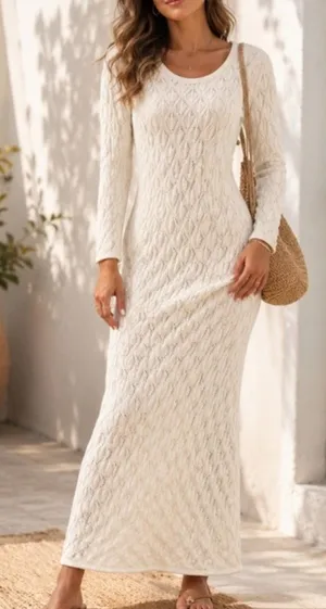 Olive & Oak Cream Cable-Knit Maxi Dress thumbnail 1