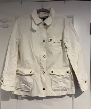 Lauren Ralph Lauren White & Gold 100% Cotton Utility Zip Jacket Women's Size L thumbnail 1