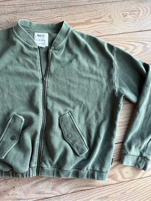 RVCA Green Ribbed Bomber Jacket size m thumbnail 2