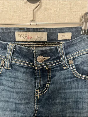 BKE Stella Medium Wash Distressed Bootcut Denim Jeans With Contrast Stitching thumbnail 2