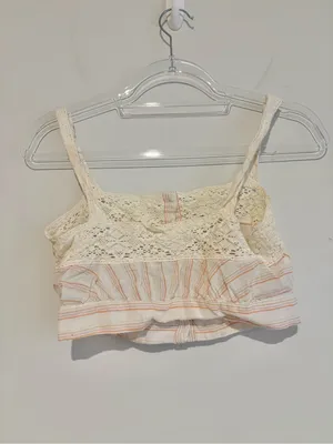 LA Hearts Lace-Trim Striped Cropped Tank Top Cream & Peach size small thumbnail 2