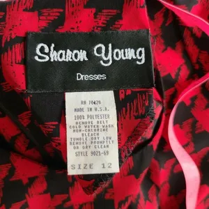 Vintage 80s Sharon Young Houndstooth Dress | Red & Black Office Siren Midi‎ thumbnail 8