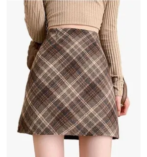 NEW High Waist Plaid Skirts Wool Look Mini Skirt S thumbnail 1