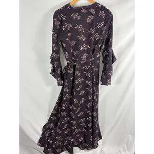 Max Studio Ruffle Long Sleeve Purple Floral Wrap dress Maxi Size Small thumbnail 4