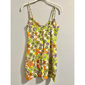 Zara Bright 70s Style Retro Floral Mini Dress Women's sz. XS Green Multicolor thumbnail 3