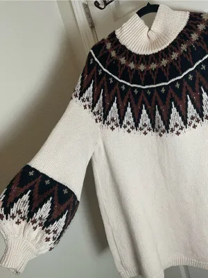 Free People Scotland Fair Isle Balloon Sleeve Mock Neck Sweater Dress M thumbnail 8