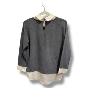 Ann Taylor Top‎ Womens S Navy White Layered Collared Mixed Media Blouse thumbnail 2