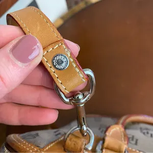 Vintage Dooney and bourke Domed‎ Signature Jacquard Tan Brown Leather Crossbody thumbnail 4