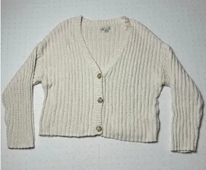 American Eagle Ribbed Button Front Cardigan Sweater Women’s Medium Cream Knit thumbnail 1