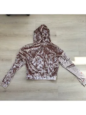 Fabletics NWOT Crushed Velvet Zip Up Hoodie Jacket Twisted Waistband Brown M thumbnail 9