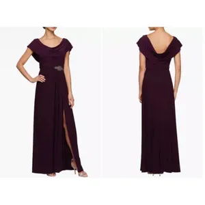 Alex Evenings Cowl Neck Beaded Waist Gown Size 12 Cocktail‎ Formal Eggplant thumbnail 4