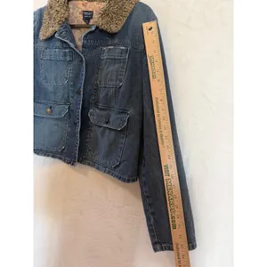 American Eagle Denim Jacket XL Womens Faux Shearling Collar Floral Lining Blue thumbnail 3