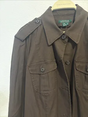 Lauren Ralph Lauren Dark Brown Military Field Jacket linen cotton 2X thumbnail 3