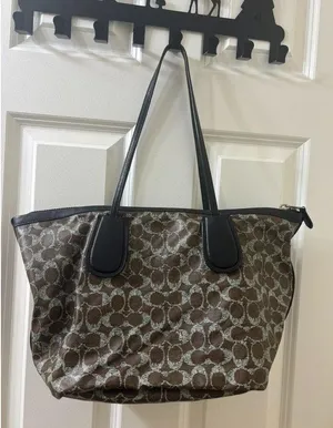 Coach F33504 Taxi Zip Top Tote In Signature Coated Canvas Women Bag Brown thumbnail 1