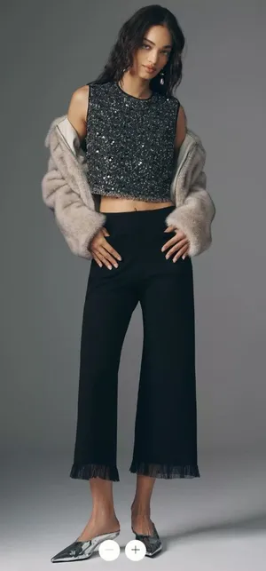 Anthropologie Maeve Colette Tulle High-Rise Wide-Leg Cropped Pants thumbnail 1