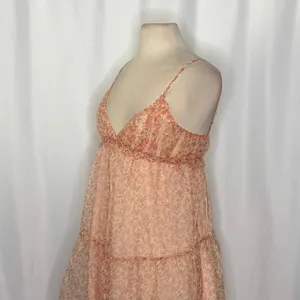 ZARA Organza Pink Peach Floral Maxi Dress Tiered Sundress Summer Vacation Medium thumbnail 7