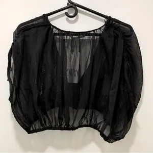 ZARA METALLIC THREAD SHEER CROP TOP in Black Gold, Size XS, NWT thumbnail 8
