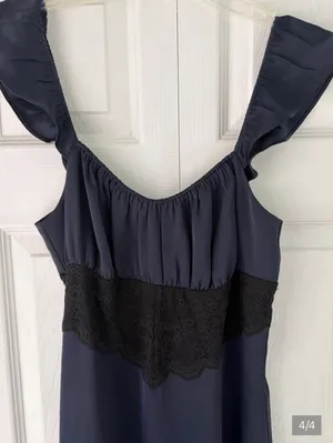 Aritzia Navy Satin Midi Dress with Lace Waist thumbnail 4