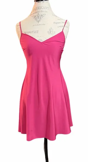 Bright fuchsia Hot Pink Silk Babydoll Dress w/Spaghetti Straps Sz 0P thumbnail 1