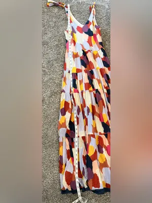 THML Multicolor Abstract V-Neck Sleeveless Rayon Maxi Dress Sz Medium thumbnail 3
