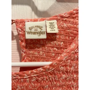 Billabong x Wrangler Womens Large Coral Floral Smocked Long Sleeve Blouse Ruffle thumbnail 4