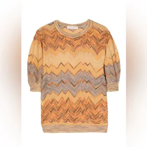 Ulla Johnson Priscilla Chevron Puff Sleeve Knit short sleeve yellow blue zigzag thumbnail 4