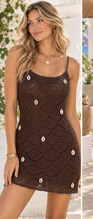 Wild Fable Crochet Mini Dress Brown Chocolate Shell Detail Small NWT thumbnail 1