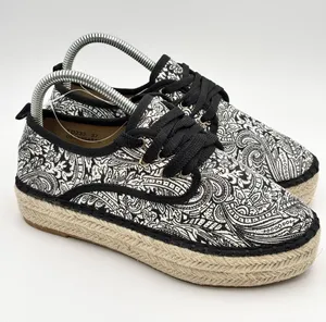 Catisa Black & White Paisley Espadrille Lace-Up Flats Size 37 / US 6.5 thumbnail 1