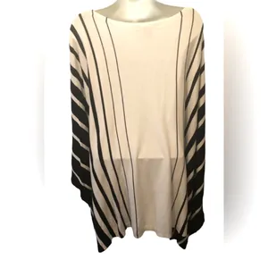 Lauren Ralph Lauren Knit Sweater Poncho Cape One Size White & Black Batwing thumbnail 7