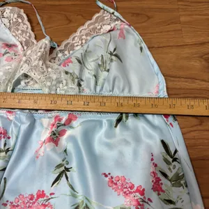 Apt 9 Slip Dress Light Blue‎ Floral Satin Lace Trim Clubwear Festival Coquette M thumbnail 8