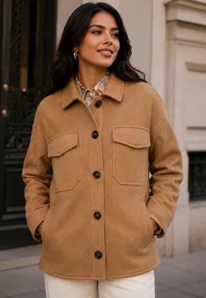 Avec Les Filles Camel Brown Wool Blend Shacket Shirt Jacket Women Small thumbnail 1