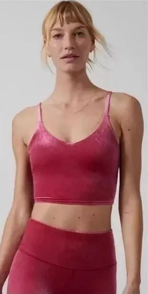 Athleta Womens Elation V-Neck Crushed‎ Velvet Crop Workout Tank Top Size M Pink thumbnail 1
