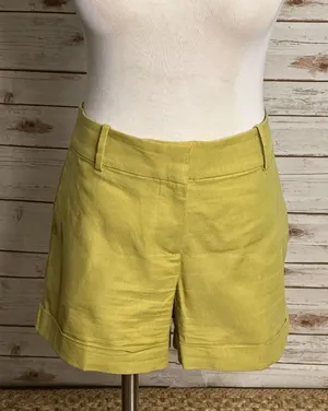 Ann Taylor chartreuse cotton linen tailored cuffed chino shorts Size 10 thumbnail 1