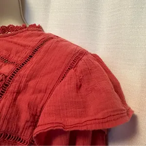 Free People Laura Western Top Red Berry Size XS Boho Embroidered FLAW Repaired thumbnail 6