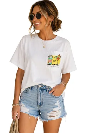 Lauren James White Graphic Pocket Tee Coffee Cocktail “Till” Size L NWOT thumbnail 1