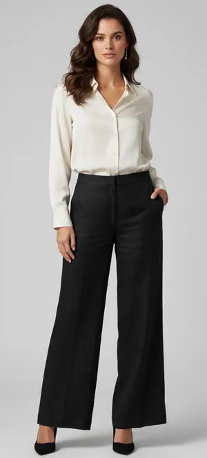 The LOFT Clean Wide Leg Pants in Linen Blend Black Size 14 thumbnail 1