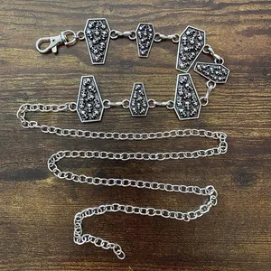 Women's Silver Coffin Skull Chain Belt Body Chain, Fits 14-43 Inches, X7G9A1393 thumbnail 3