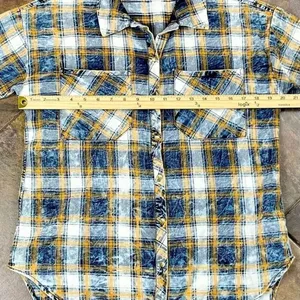 Love Fire Women Long Sleeve Acid Washed Plaid Button Up Small thumbnail 4