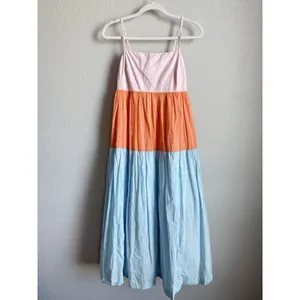 J.Crew Sunset Colorblock Tiered Maxi Sundress Coastal Boho‎ Summer Poplin Size 4 thumbnail 5