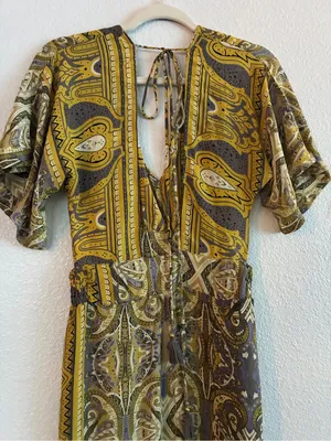 Earthbound | Bohemian Paisley Print Maxi Dress | Olive size S thumbnail 6
