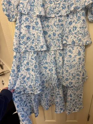 Boutique Blue and white floral maxi long sleeve with ruffle skirt thumbnail 4