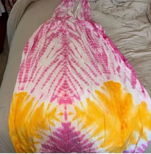 Halter Backless Tie Dye Dress Pink Size L thumbnail 1