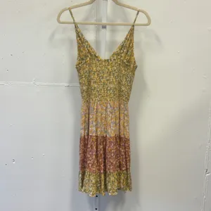 Angie Floral Patchwork Smocked Back Tiered Ruffle Mini Dress Medium Multi-Color thumbnail 2